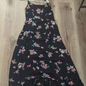 Caren Desiree Company Black Wrap Dress with Vibrant Floral Design